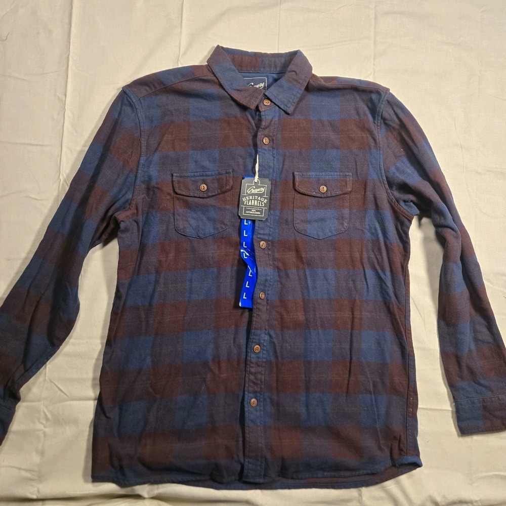 NWT Grayers Men's Heritage Flannel Long Sleeve Cotton Plaid Blue Maroon Large